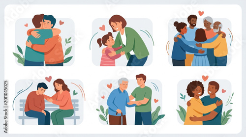 Fotografie Diverse people showing affection and support through hugs and embraces