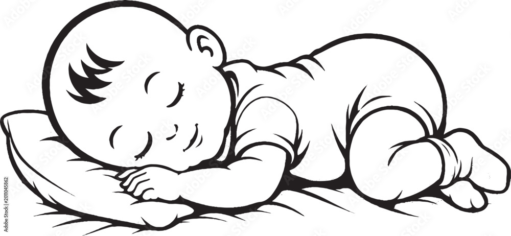 Obraz premium Sleeping Baby SVG Cut File, Cute Nursery Line Art Clipart for Cricut