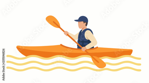 Tableau sur toile Flat design illustration of a person kayaking with a paddle on water