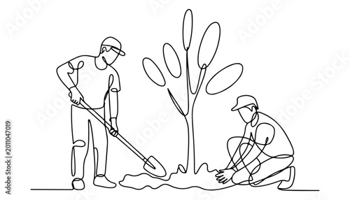 Fotografie One continuous line illustration of an garding , isolated on white background