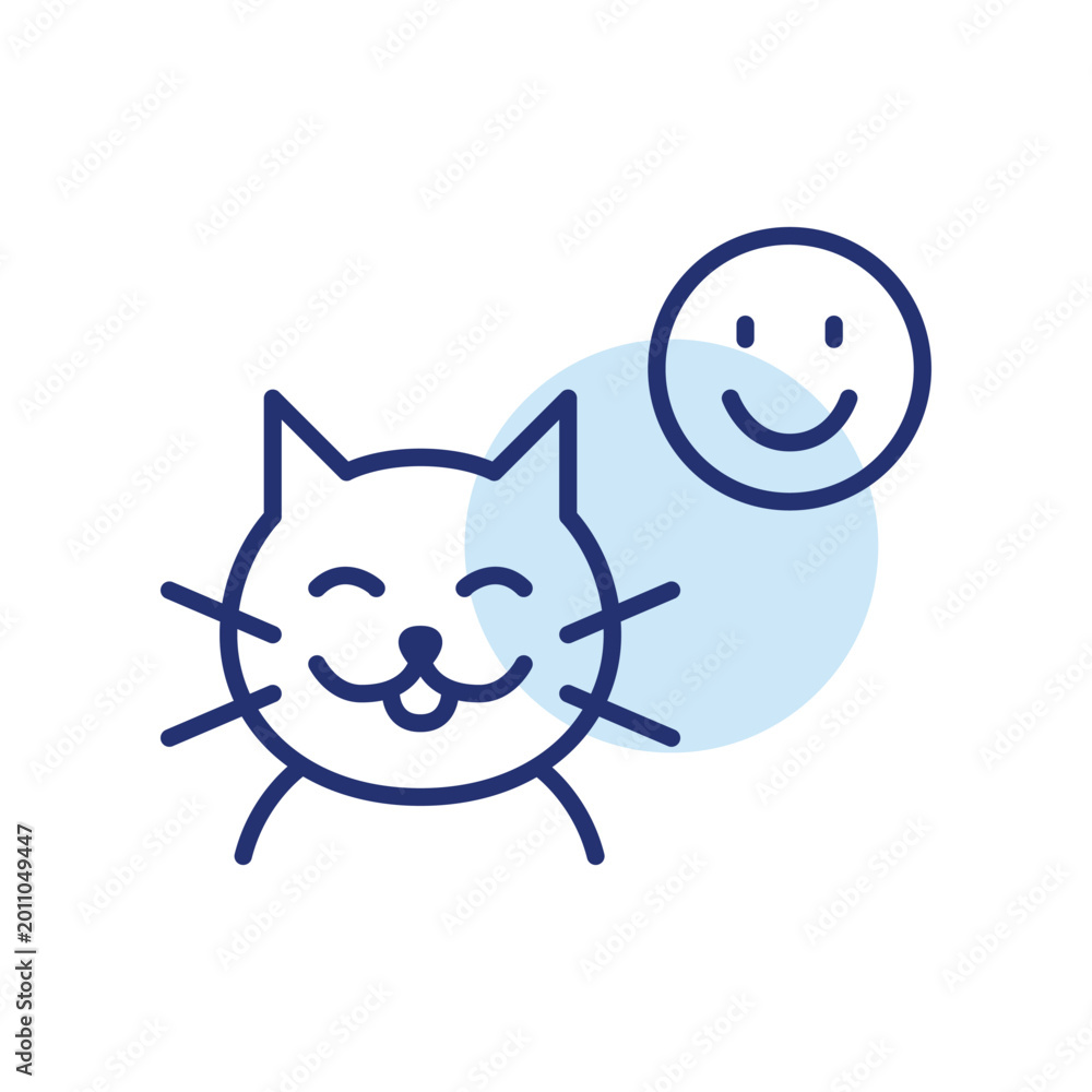 Fototapeta premium Cat and smile. Pet products satisfaction, animal care. Pixel perfect, editable stroke vector icon