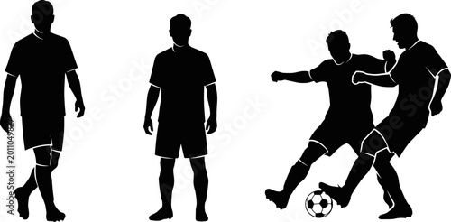 Photos Collection of soccer player silhouettes showing standing walking and tackling po