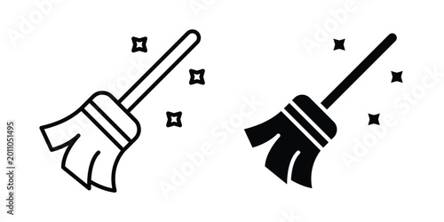 Photos Broom sweeping dust icon vector design and illustration.