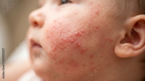 Infant skin showing red pimples and an allergic rash indicative of atopic dermatitis.