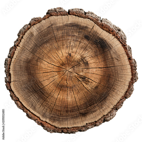 Detailed cross section of a large isolated tree on transparent background for professional use