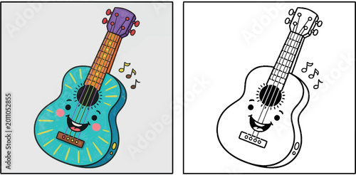 Cute Guitar coloring page