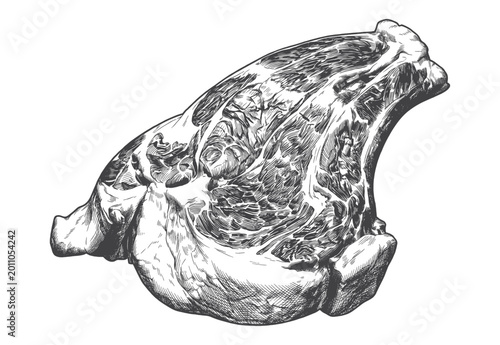 Bild auf Leinwand Hand Drawn Engraved T-Bone Steak Illustration for Gourmet Steakhouse Branding, B