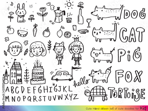 Collection of hand drawn cute doodles,Doodle children drawing,Sketch set of drawings in child style,Funny Doodle Hand Drawn,Page for coloring, cute animal hand drawn, cute Doodle
