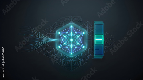 Glowing geometric network structure with data stream input and output