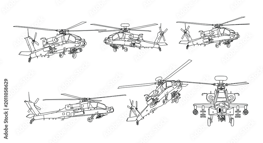 Fototapeta premium Vector illustration of multiple helicopter views high-quality