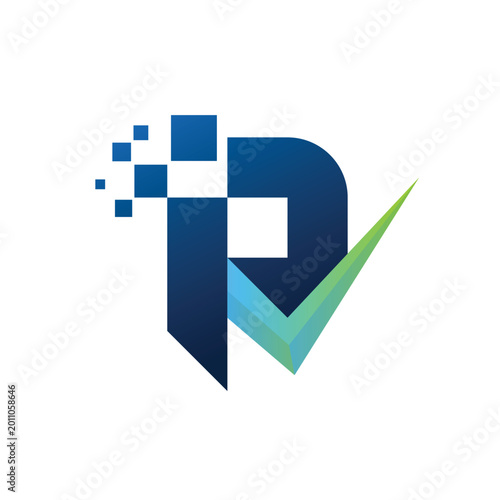 Abstract Digital Data Letter P with Checklist Logo Template