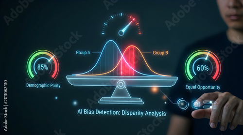 Data analyst reviewing artificial intelligence bias in algorithm model