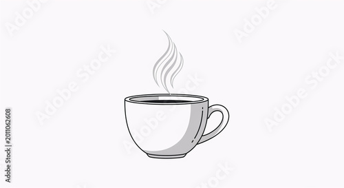 Minimalist Hot Coffee Cup with Steaming Vapor Line Art Illustration