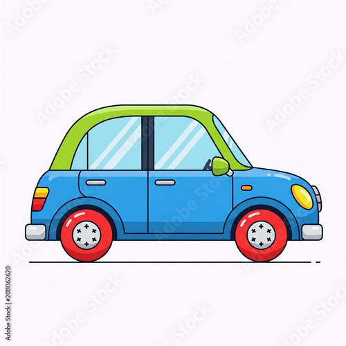 Cute Colorful Cartoon Car Vector Illustration Isolated on White