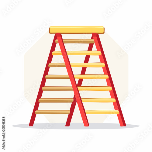 Red and Yellow A-Frame Ladder Illustration