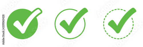 Canvastavla Green check mark icon set with validation symbols for success and approval concepts