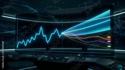 Financial market forecasting graph on futuristic trading interface