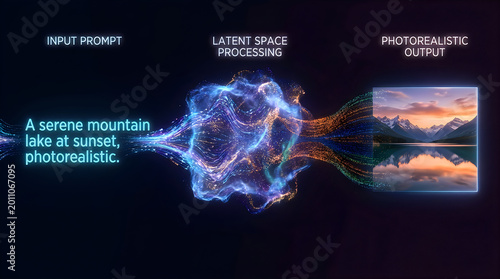 Conceptual workflow of prompt to image generation via latent space