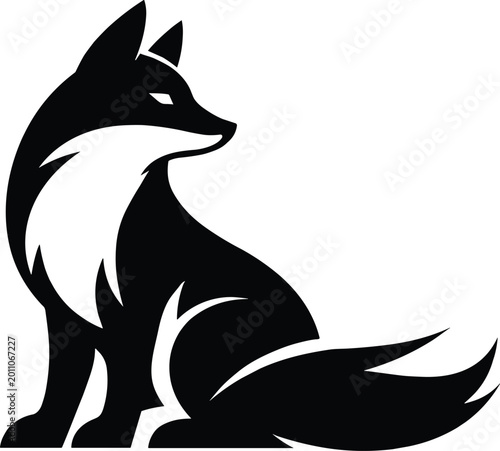 Foto Stylized black fox sitting, elegant creature symbol of cunning and intelligence