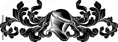 Coat of arms crest knight family medieval shield heraldry heraldic armorial motif. Featuring a knights helm helmet in a vintage etching engraving woodcut style 

