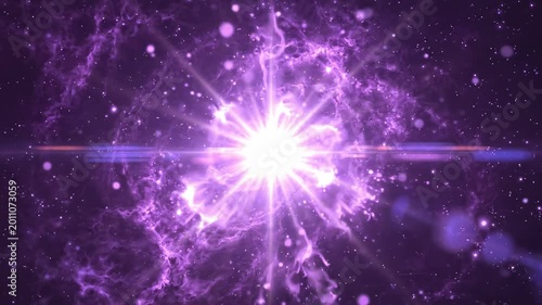 Vibrant purple starburst in a stunning cosmic background with sparkling stars