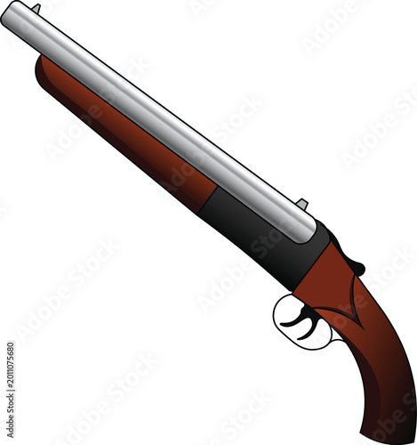 Tableau sur toile Vector illustration of a sawn-off shotgun with a wooden butt isolated on a white background