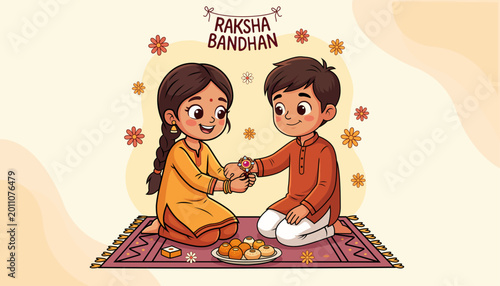 Obraz na plátně Illustration of a sister tying a rakhi on her brothers wrist for the raksha band
