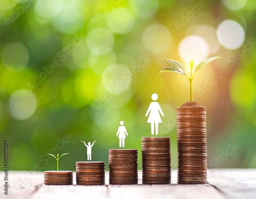 Growing plant on coins represents business growth and financial success concept