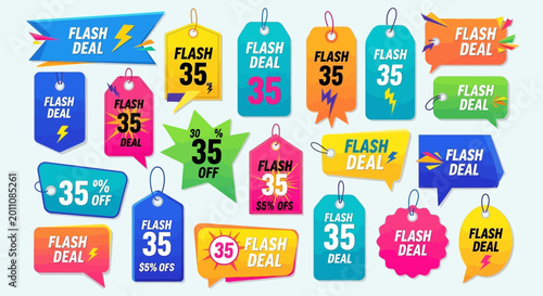 Εκτύπωση καμβά Flash Sale 35% Off Discount Tags and Labels - Promotion and Marketing Collection