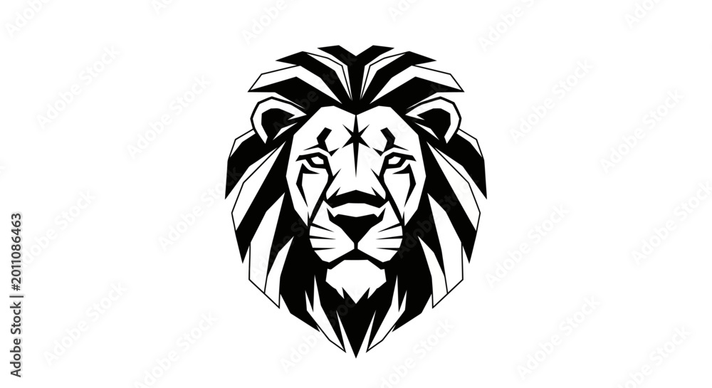 Fototapeta premium Black and white lion head illustration.
