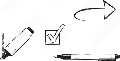 Check tick mark icon set. Cross box x check mark checkbox list vector draw hand drawn sketch doodle brush marker checklist symbol wrong right circle. hand drawn, grunge X sign.