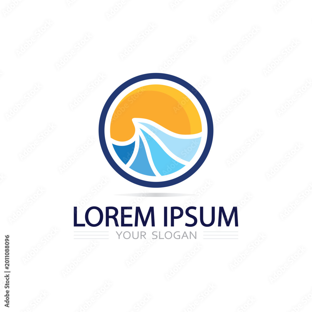 Fototapeta premium Creative blue water wave logo vector icon fluid ocean branding identity template design