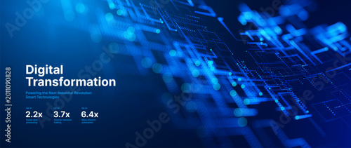 Digital Tech Background. Blue Glowing Pixel Circuit Dot Pattern. Data Lines for Tech Innovation, Science Research, AI Artificial Intelligence and Big Data Presentation. Vector Illustration