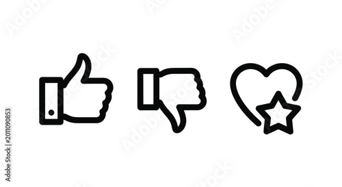 Photos Social media like dislike and heart star icons in black outline