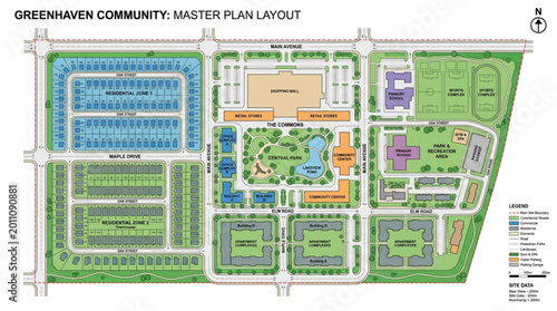 Tableau sur toile Greenhaven Community Master Plan Layout Aerial View.