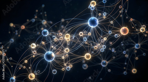 Interconnected neural network nodes with glowing data transfer paths