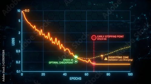 Data science machine learning training loss curve with overfitting zone