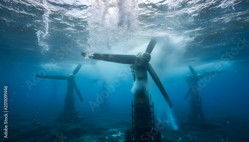Underwater Tidal Energy Turbines Generating Renewable Power in Ocean Environment