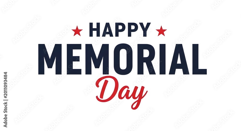 Fototapeta premium Happy memorial day text with red stars on white background