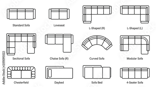 Fotografie Various Sofa Layouts and Designs Illustrated.
