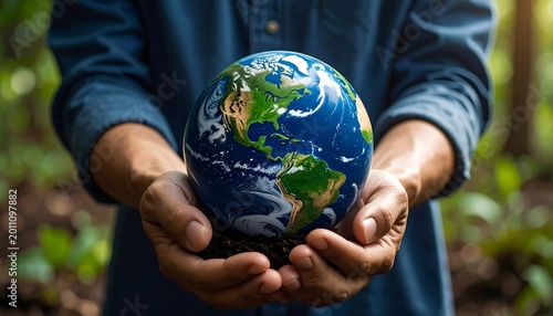 Hands holding a globe representing environmental conservation and protection