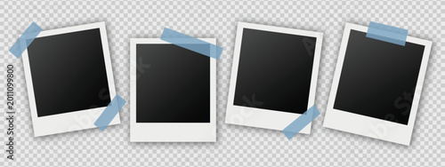 Obraz na płótnie Retro instant photo frame set with adhesive blue tape