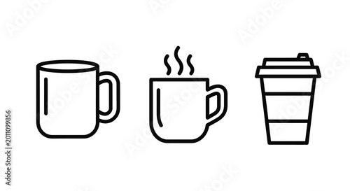 Coffee cups and steam line drawing on white background