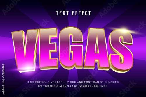 Vibrant 3D Vegas Text Effect with Gold Outline, Neon Pink Gradient Typography on Purple Burst Background