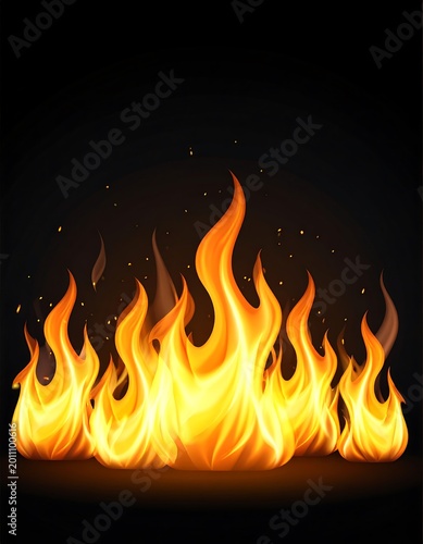 Fiery flame illustration against black background for conceptual design