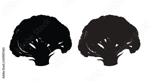 Tableau sur toile Two black silhouette shapes of cauliflower florets against a white background si