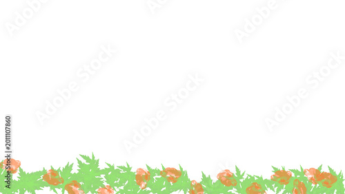 Photography light ocher place for text with red flowers and greenery