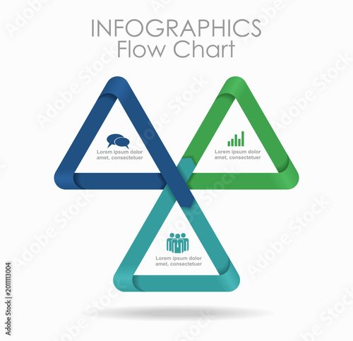 Quadro su tela Modern infographic template with three interlocking triangles, business icons for data visualization