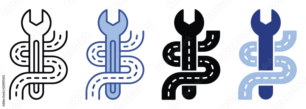 Obraz premium Wrench and road icon symbolizing vehicle maintenance, transportation solutions, and journey