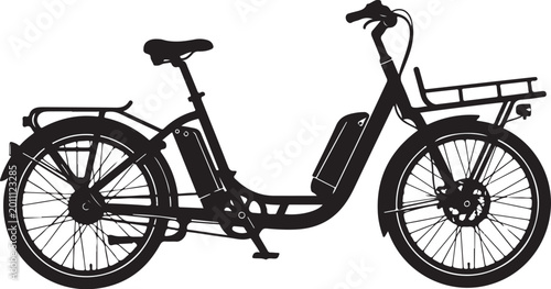 Electric Bicycle, E-Bike, Black Bike, Cargo Bike, Vector Illustration